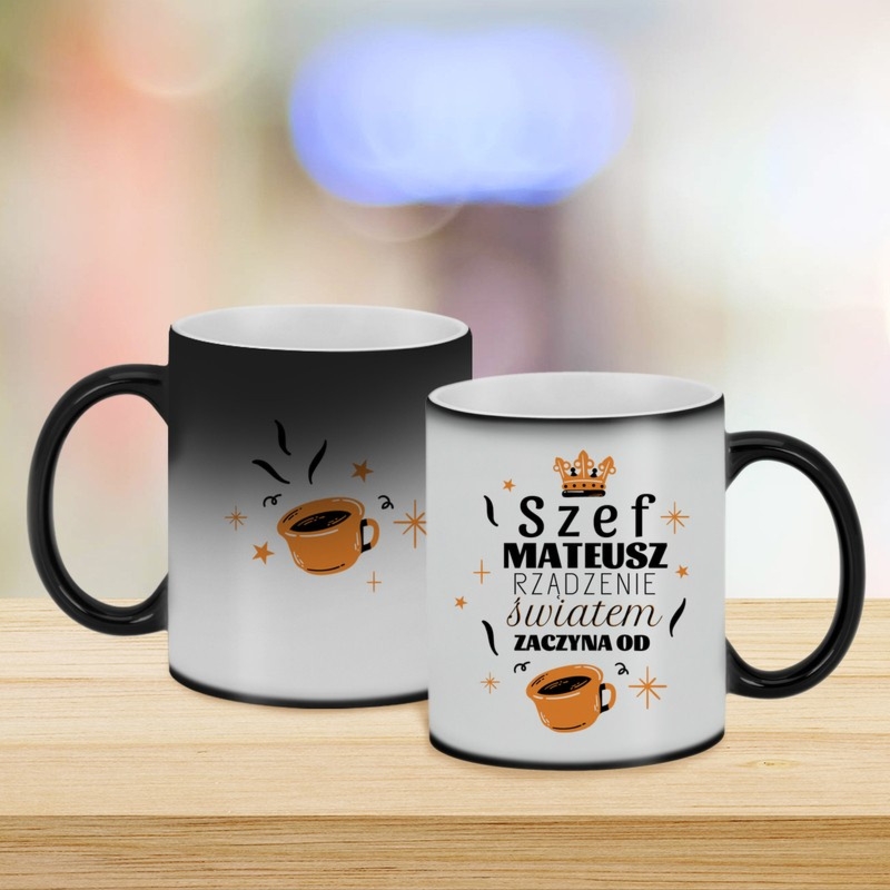 Na urodziny błyszczący magiczny kubek dla szefa z imieniem