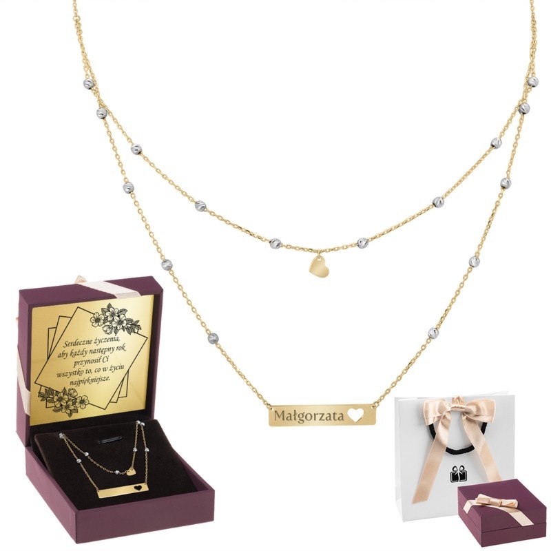 Na rocznicę podwójny naszyjnik 585 z grawerunkiem i dedykacją