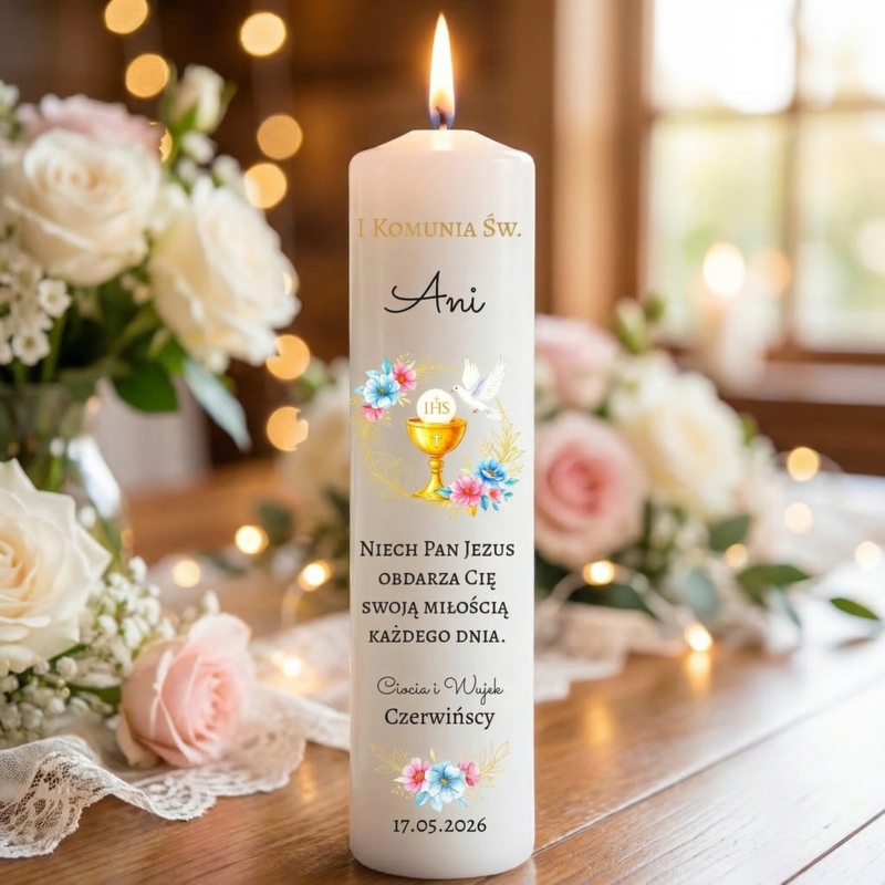 Na Dzień Babci i Dziadka: świeca z sercem i LED, imiona