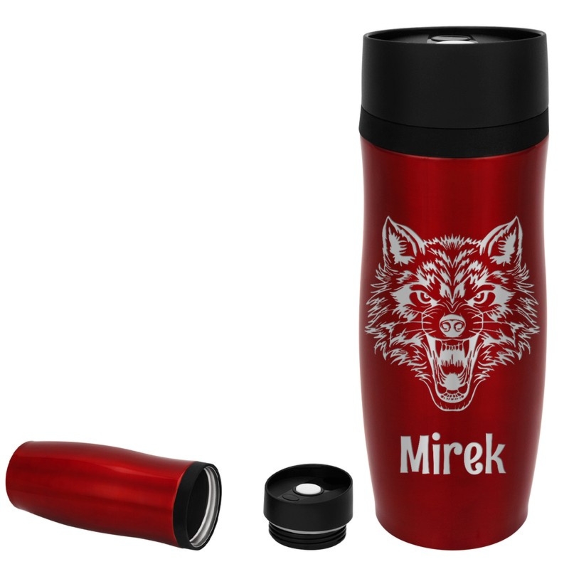 Czerwony kubek termiczny 350 ml z laserowym grawerem na prezent