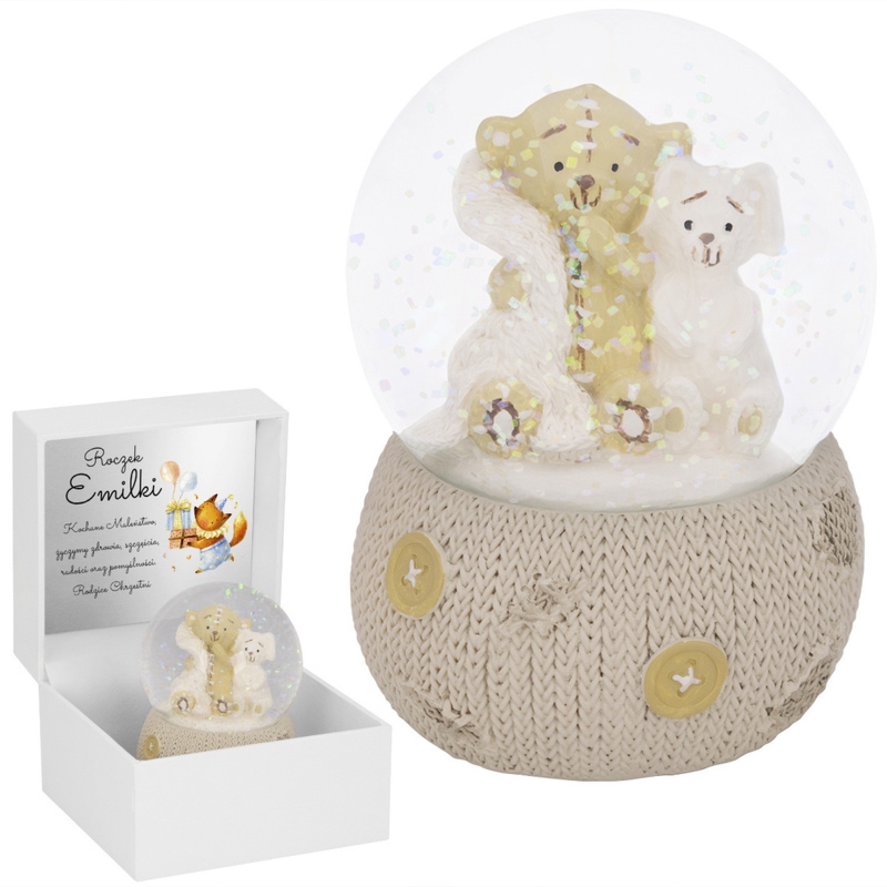 Miś w kuli śnieżnej / Prezent na chrzest z dedykacją / Pamiątka na roczek