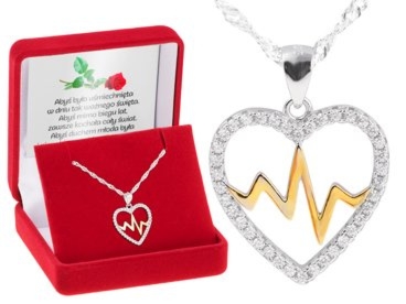 Na Walentynki naszyjnik serce z cyrkoniami pr.925 z dedykacją