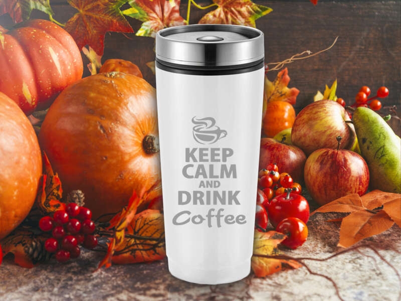 Biały kubek termiczny 350 ml z grawerem laserowym na prezent