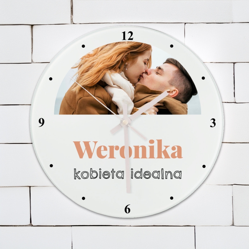 Zegar ścienny Kobieta Idealna z personalizacją imienia i zdjęcia