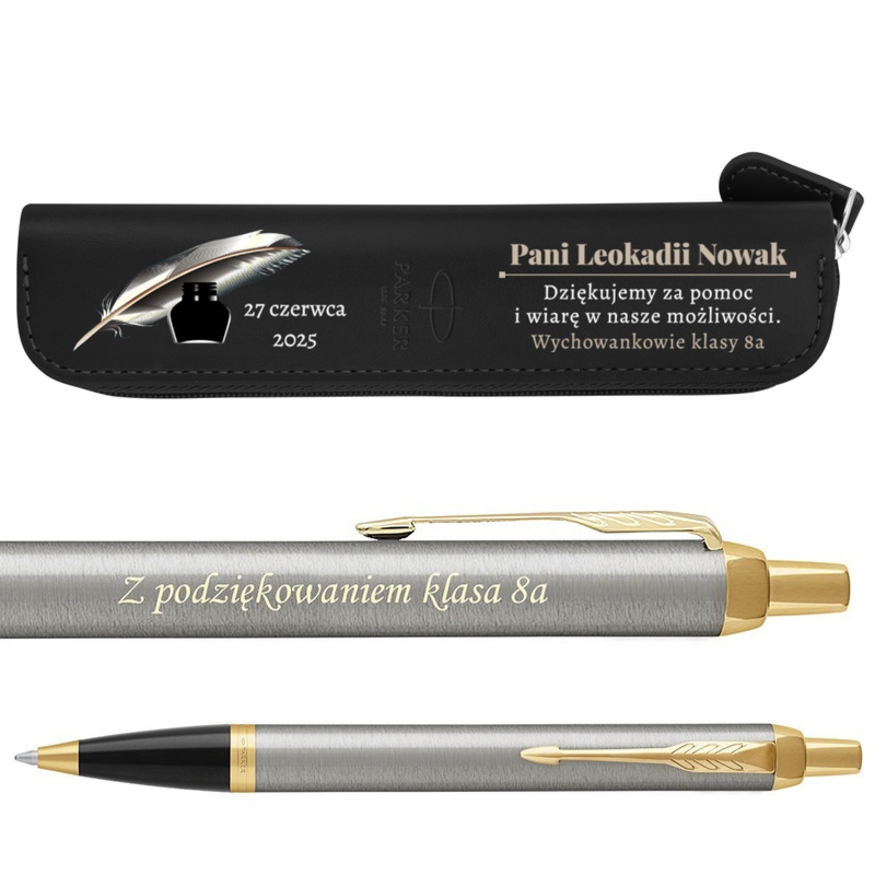 Prezent dla nauczyciela: Parker IM Brushed GT z grawerem i etui UV