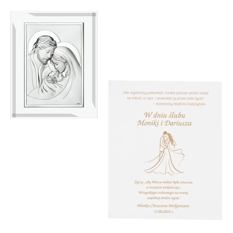 Posrebrzany obrazek Święta Rodzina Valenti z grawerem na ślub