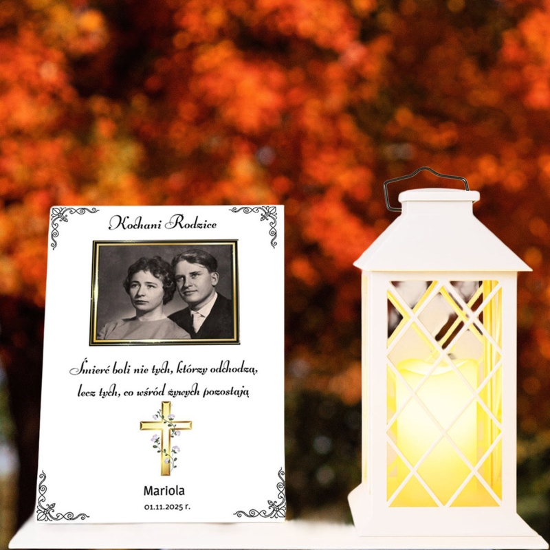 Zestaw nagrobny dla Rodziców – lampion solarny LED z personalizacją