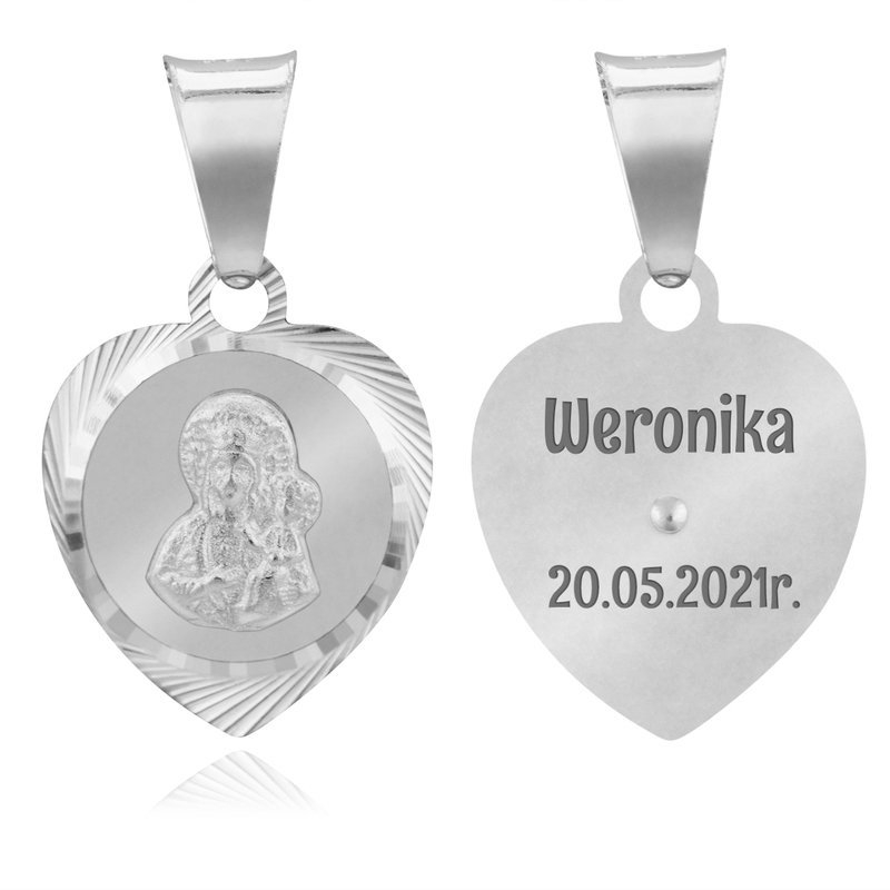Image of Srebrny medalik serce Matka Boska Częstochowska pr. 925 Grawer