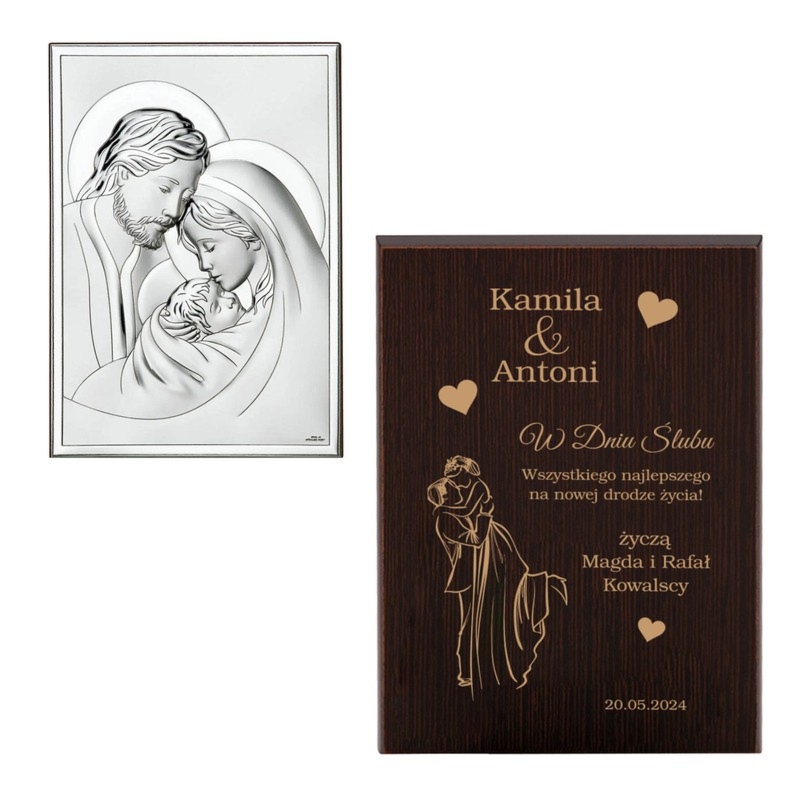 Posrebrzany obrazek Święta Rodzina Valenti na ślub z grawerem