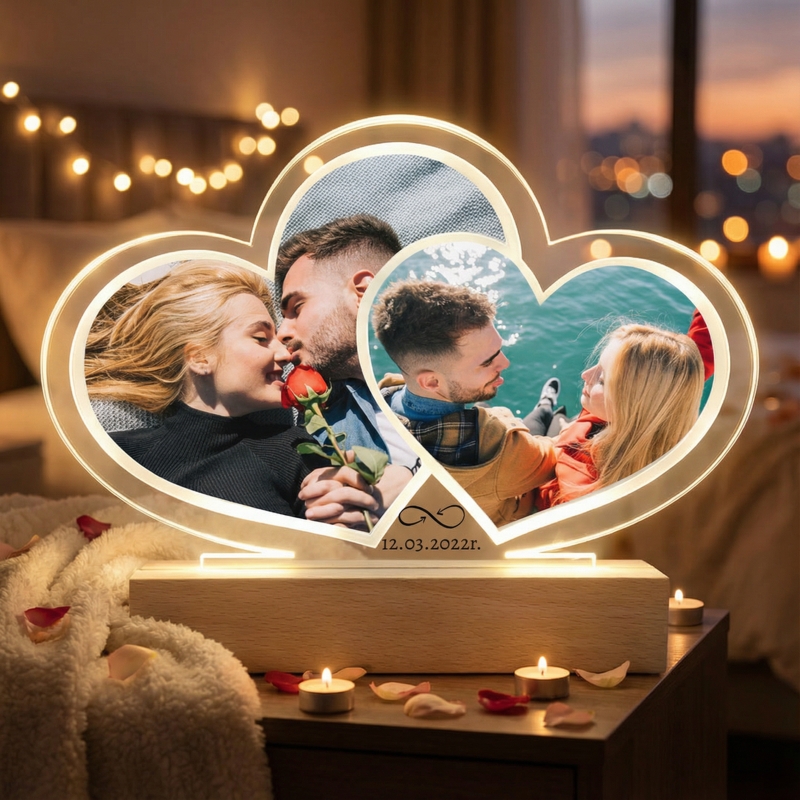Lampka LED podwójne serce z dwoma zdjęciami i nadrukiem UV