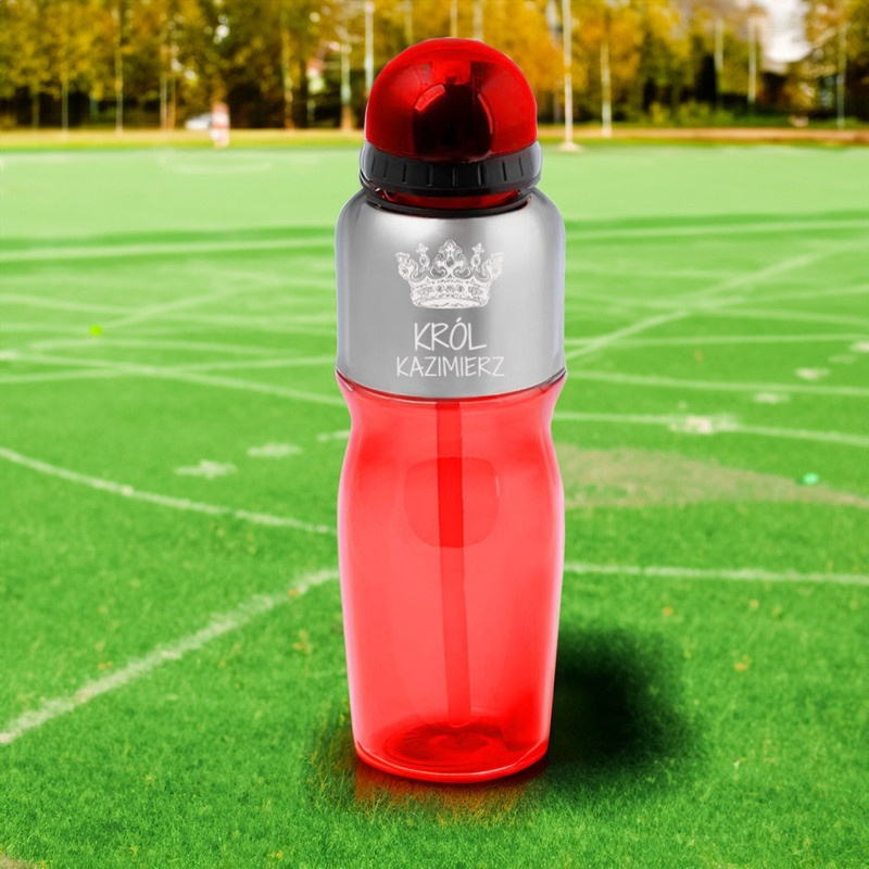 Czerwony bidon sportowy 800 ml ze słomką z grawerem laserowym