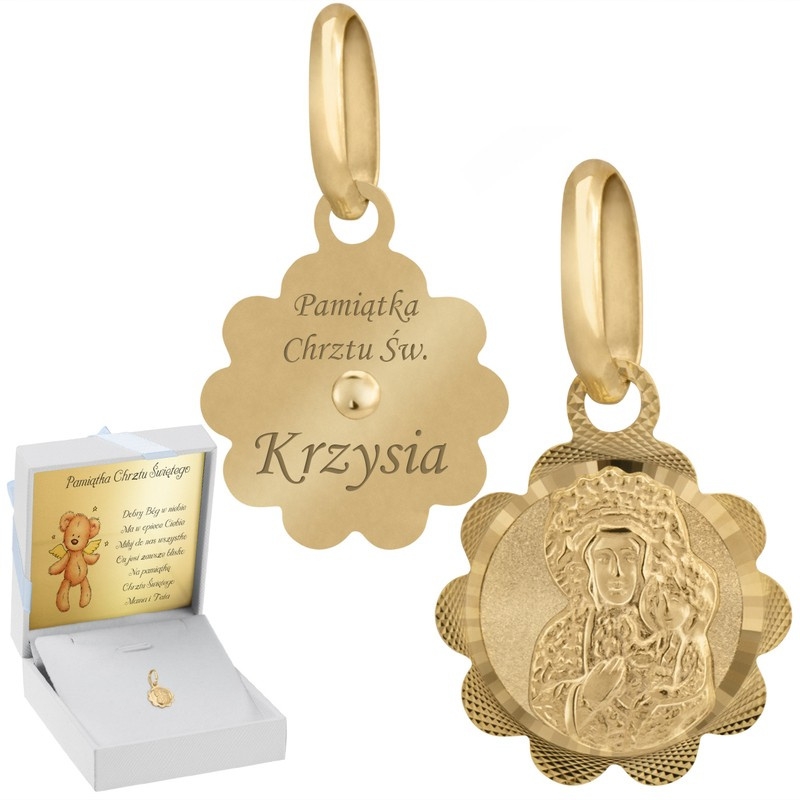Image of Złoty medalik / Matka Boska Częstochowska / pr. 585 / Personalizacja / Prezent na chrzest dla chłopca
