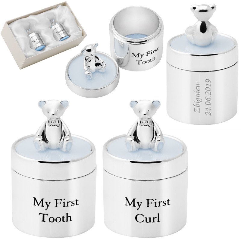 Szkatułki Miś Niebieski My First Tooth My First Curl Grawer