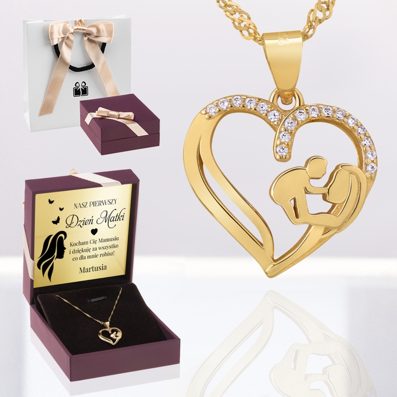 Pierwszy Dzień Matki: naszyjnik serce mama i dziecko 925 z imieniem