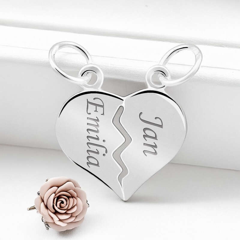 Walentynki: Wisiorek serce łamane 925 z grawerem laserowym