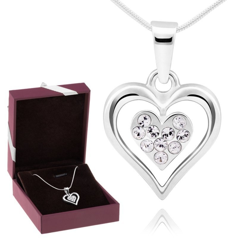 Dzień Mamy: naszyjnik serce w sercu z cyrkoniami 925 z łańcuszkiem