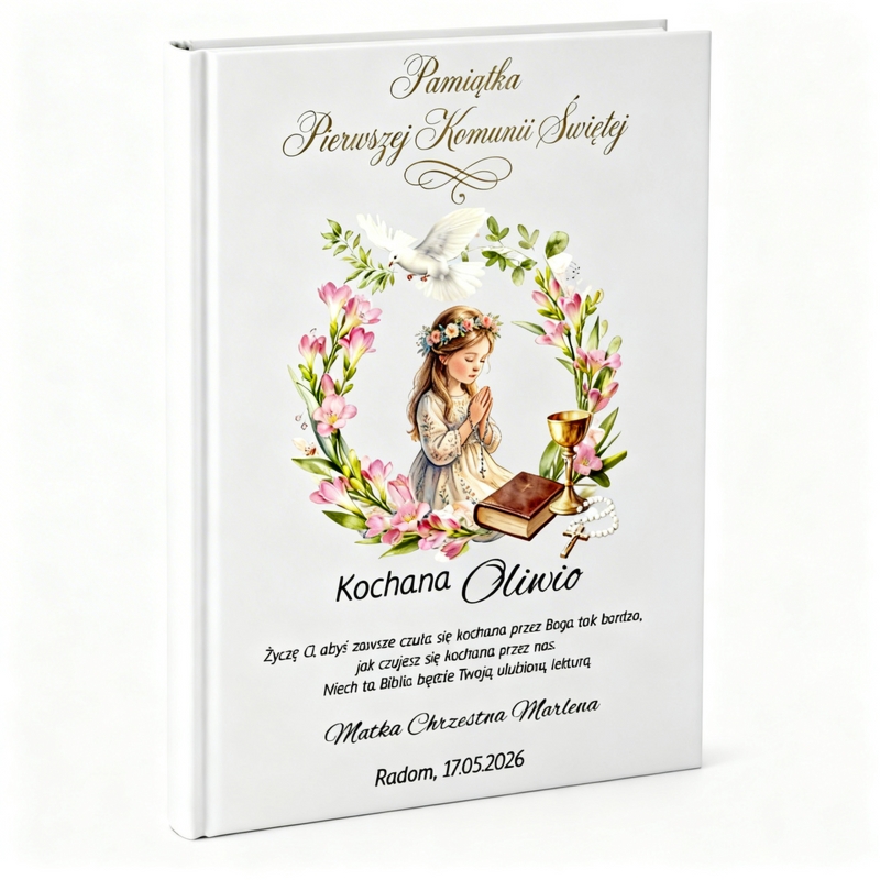 Biblia na Komunię / Personalizowana / Pamiątka Komunii ze zdjęciem / Prezent na Pierwszą Komunię