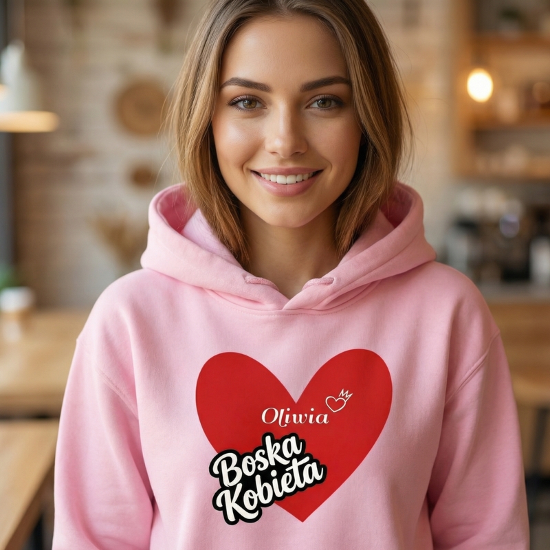 Różowa bluza „Boska Kobieta” z imieniem – personalizowany prezent dla niej