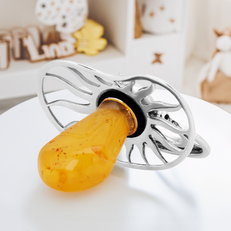 Smoczek z bursztynem pamiątka na chrzest Grawer