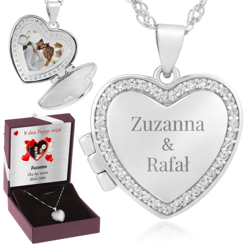 Sekretnik serce srebro pr.925 z grawerem i dedykacją w pudełku
