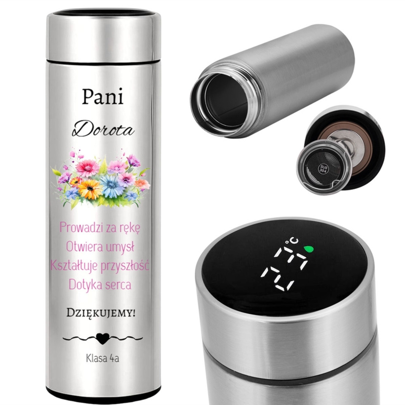 Personalizowany kubek termiczny LED dla nauczyciela – kwiaty