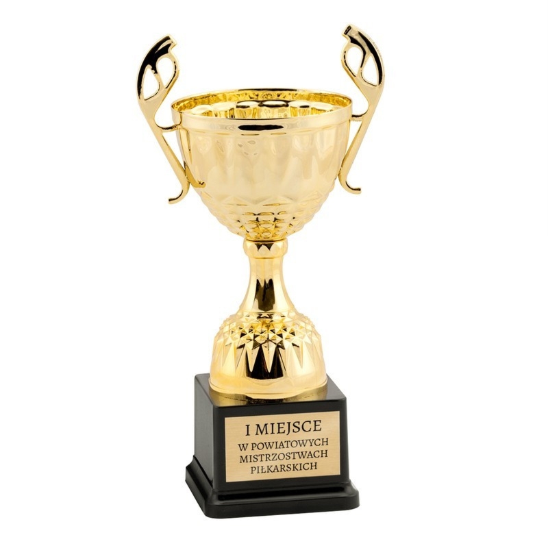 Metalowy puchar na zawody sportowe z personalizowaną tabliczką