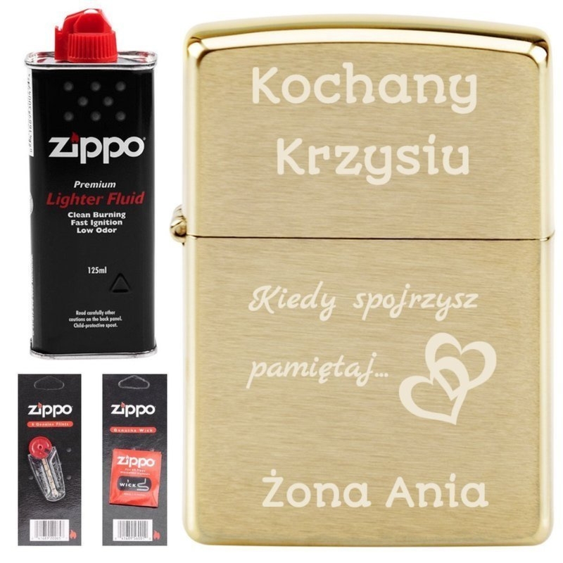 Zapalniczka Zippo 204 B Brushed Brass z grawerem i akcesoriami