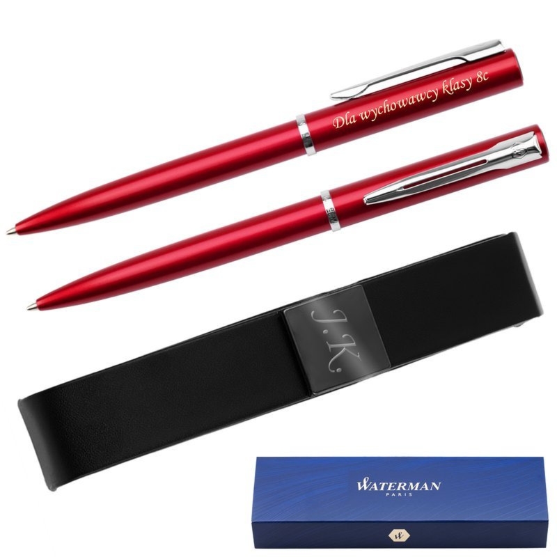 Długopis Waterman Allure czerwony CT z grawerem + etui eko-skóra