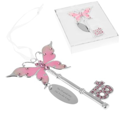 Duża zawieszka motylek na 18 urodziny z grawerem na blaszce