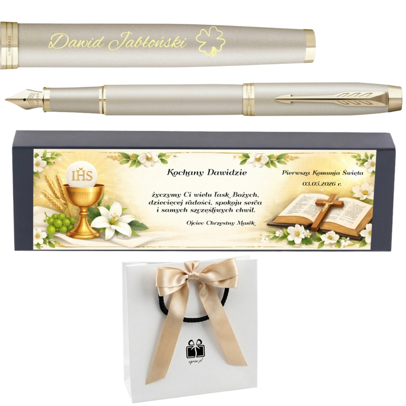 Pióro wieczne Parker IM Monochrome Champagne z grawerem – elegancki prezent na Pierwszą Komunię Świętą