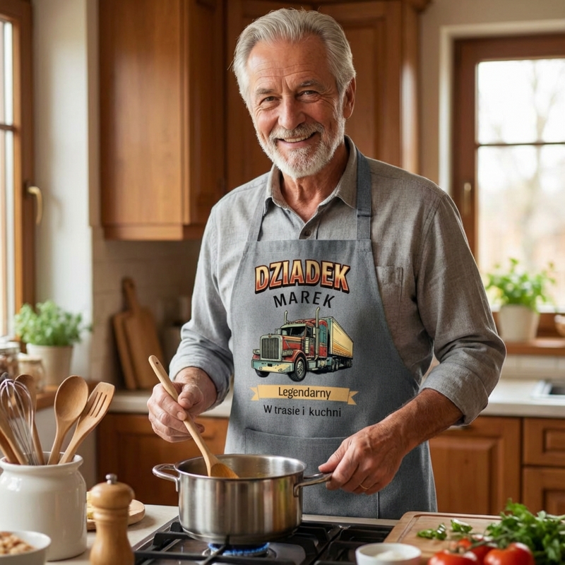 Fartuch kuchenny „Legendarny w trasie i kuchni” z imieniem Dziadka kierowcy tira