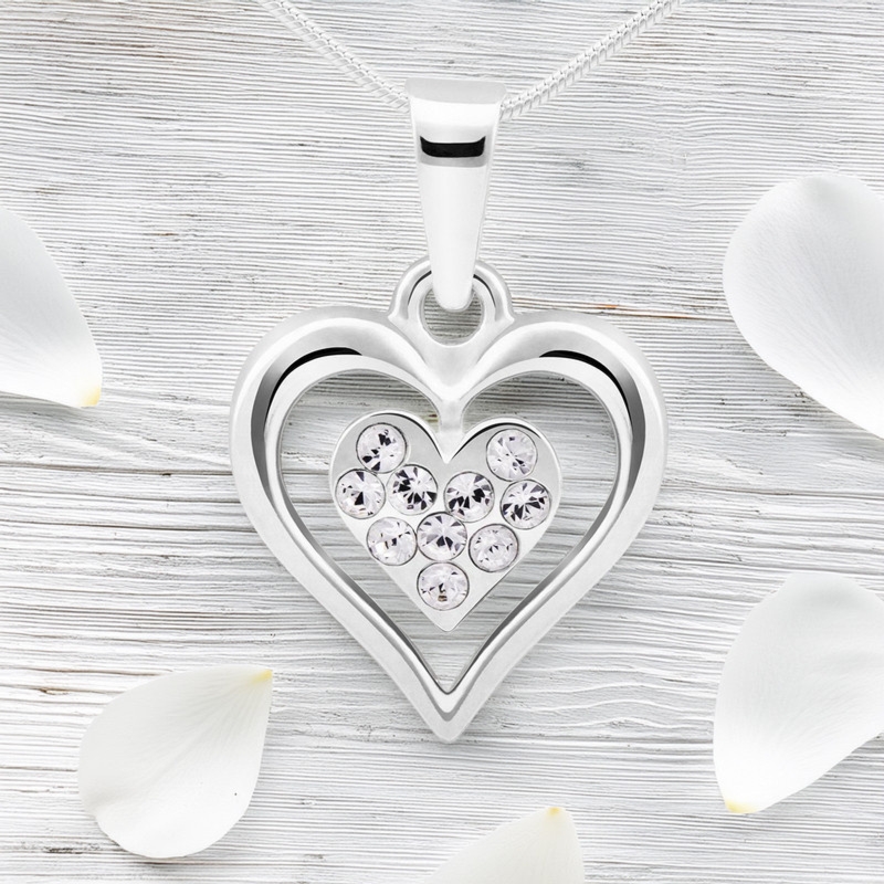 Naszyjnik serce w sercu srebro 925 z cyrkoniami i dedykacją