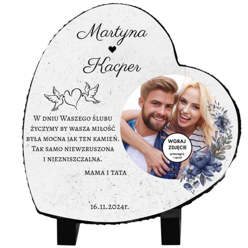 Statuetka serce na ślub z personalizacją UV dla nowożeńców