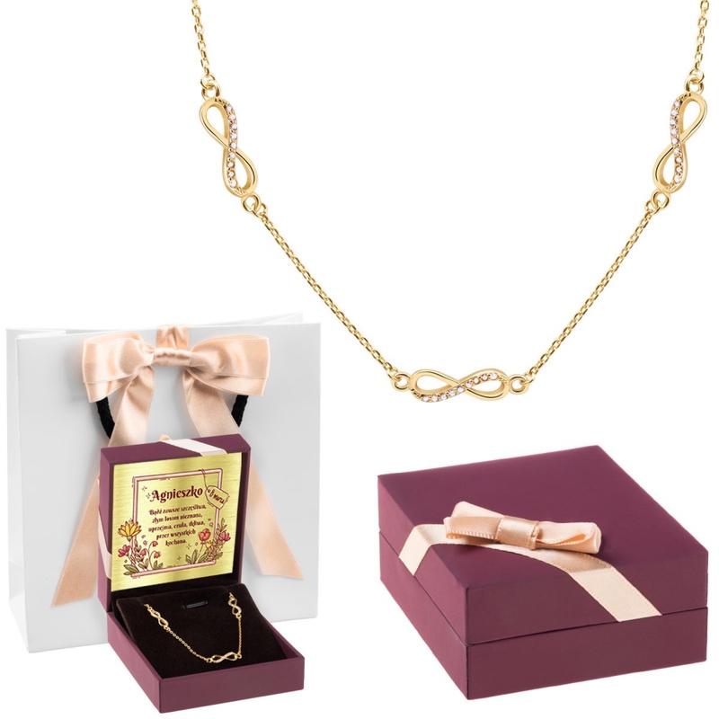 Naszyjnik pozłacany pr. 925 nieskończoność 3 elementy z dedykacją