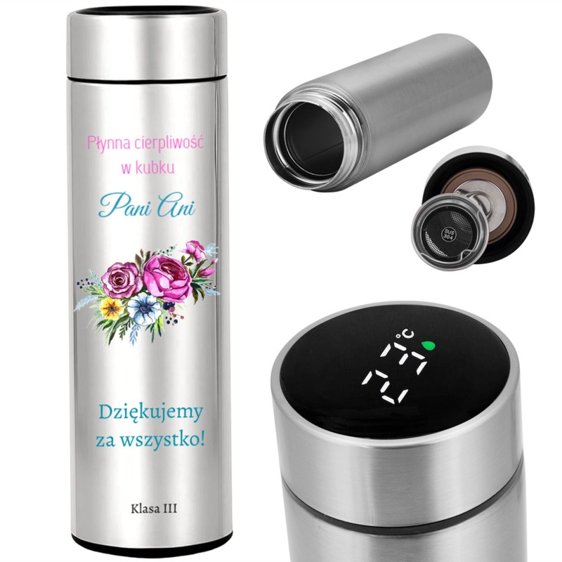 Personalizowany kubek termiczny LED dla nauczyciela – kwiaty