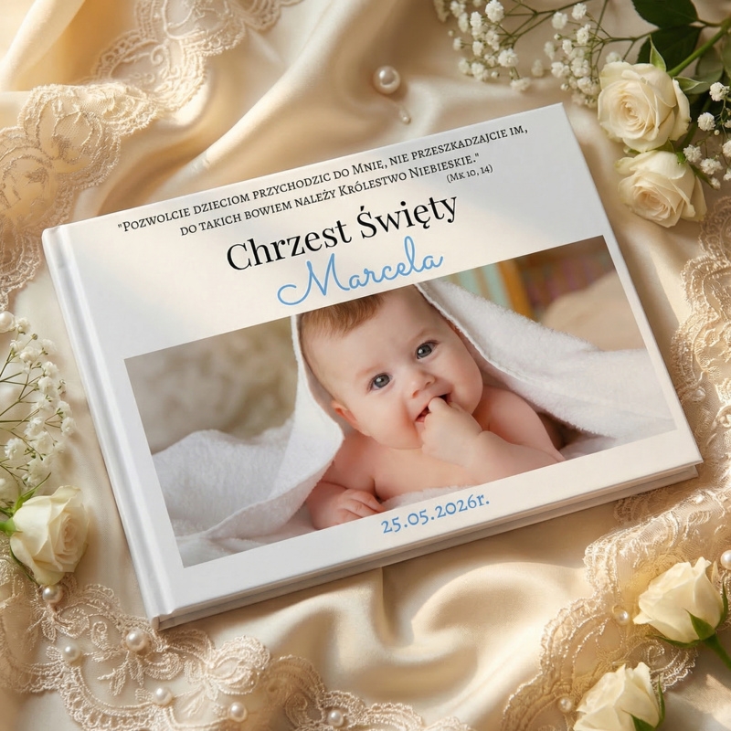 Księga Pamiątkowa na Chrzest/ Personalizacja na okładce / Druk UV