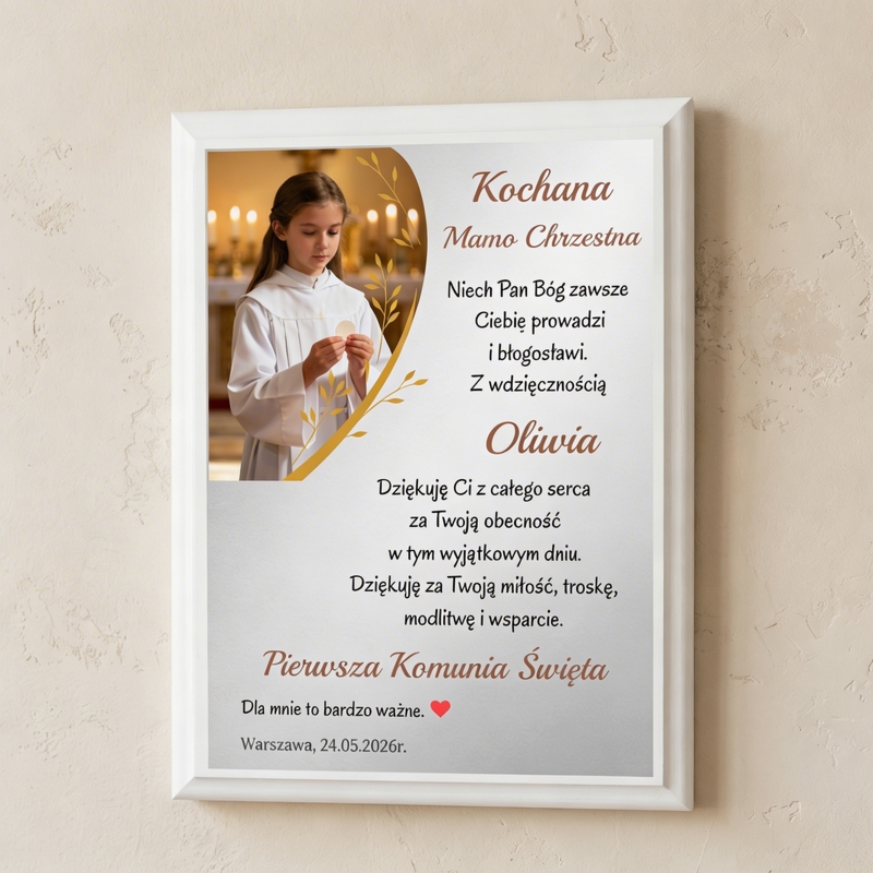 Podziękowanie dla Chrzestnych – Komunia Święta (Personalizowane ze zdjęciem)