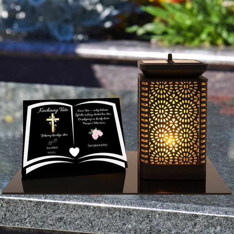 Zestaw nagrobny dla Taty – lampion solarny LED + personalizacja