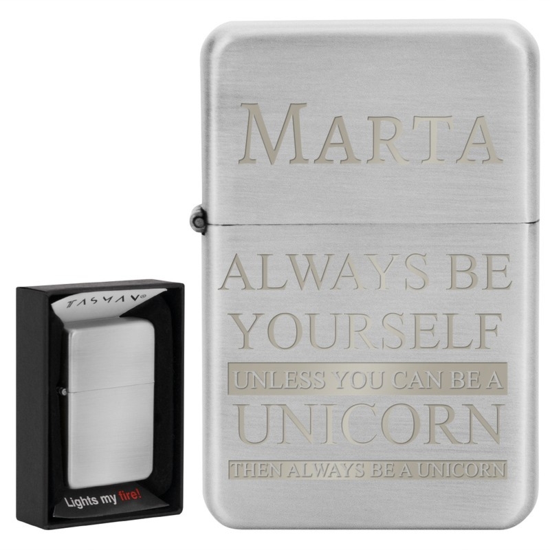 Zapalniczka benzynowa Tasman srebrny metal Windproof z grawerem