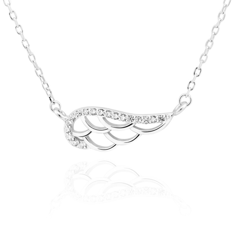 Na urodziny srebrny naszyjnik skrzydło z cyrkoniami 925