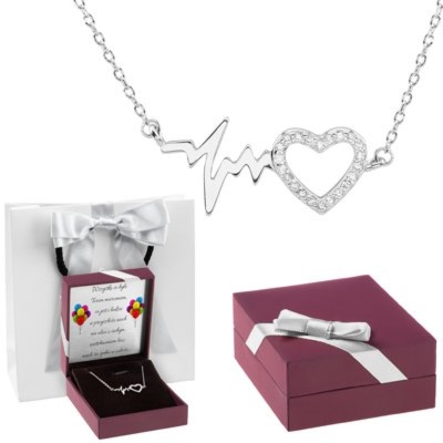 Na rocznicę: srebrny naszyjnik puls i serce 925 z dedykacją
