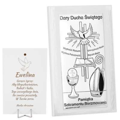 Pamiątka Bierzmowania: obrazek Dary Ducha Świętego z grawerem