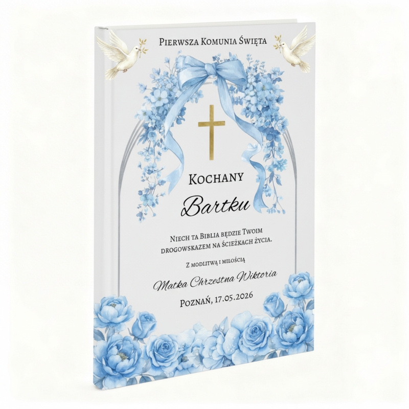 Biblia dla Dziecka / Pamiątka Komunii ze Zdjęciem / Własny Nadruk / Prezent na Komunię dla Chłopca