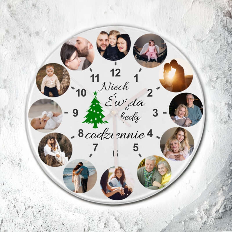 Zegar szklany okrągły z personalizacją UV na Święta ze zdjęciem