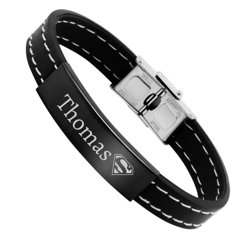 Bransoletka Superman z kauczuku i stali szlachetnej z grawerem