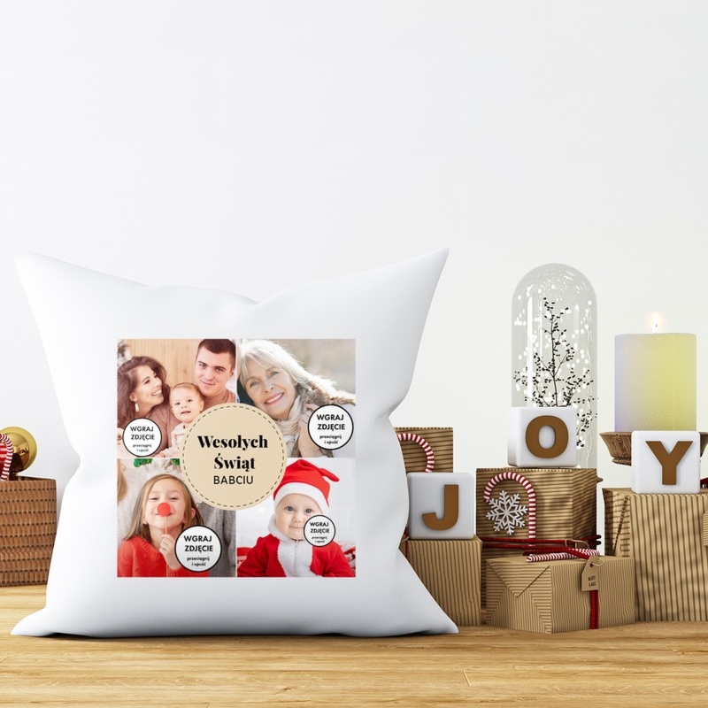 Poduszka na Święta z kolażem zdjęć rodzinnych Personalizacja