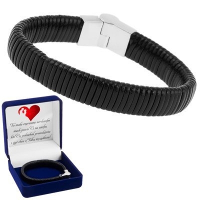 Bransoletka stal 316L z lakierowanym rzemykiem i dedykacją