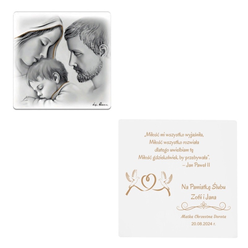 Ręcznie malowany obrazek Święta Rodzina na ślub z grawerem