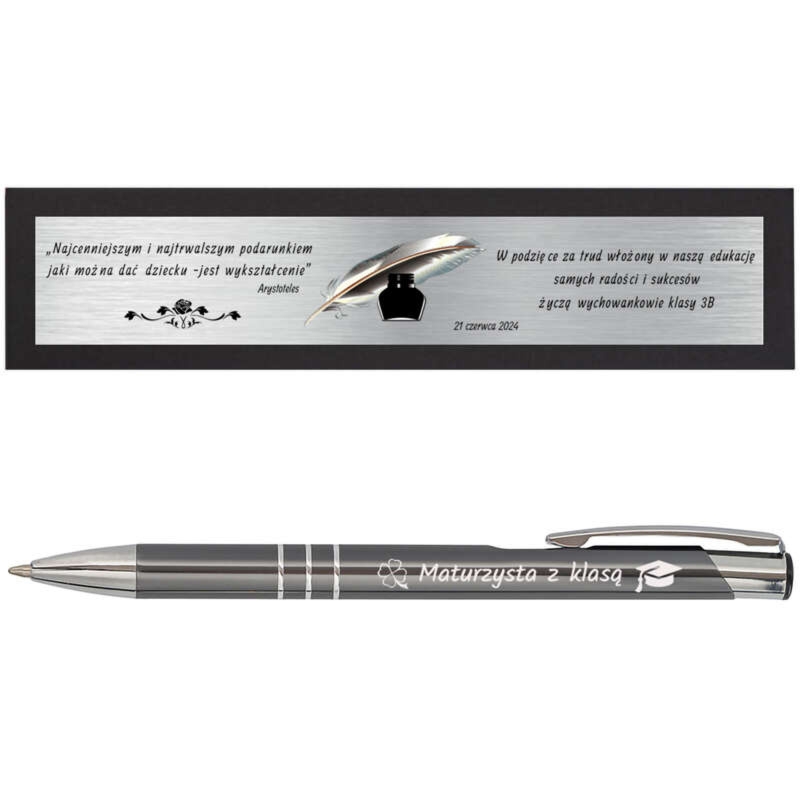 Długopis reklamowy / metalowy / Grafitowy ze srebrnymi wykończeniami / Dedykacja / Grawer / Twoje Logo