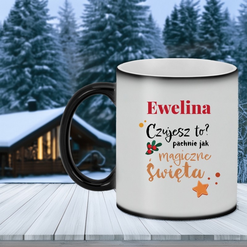 Świąteczny kubek magiczny matowy zmieniający kolor z imieniem